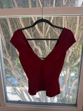 Free People Women’s Deep V Neck Cap Sleeve Top - Red